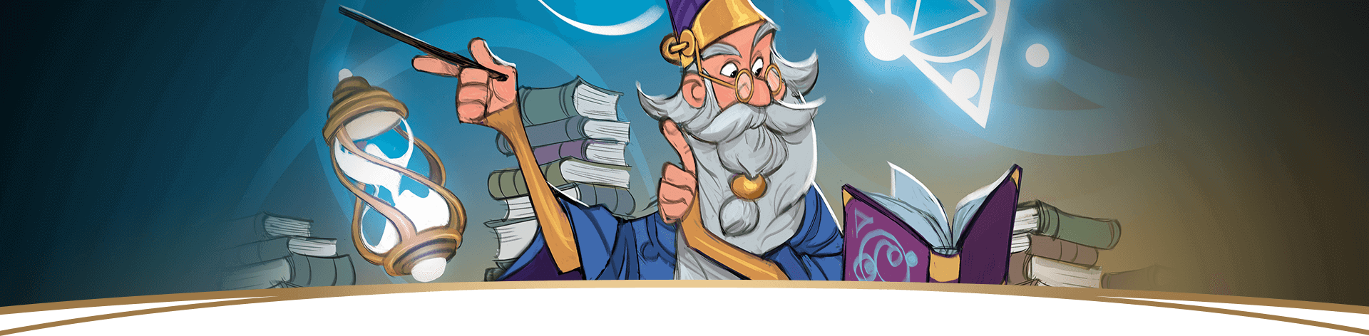 Decorative header of Merlin studying magic